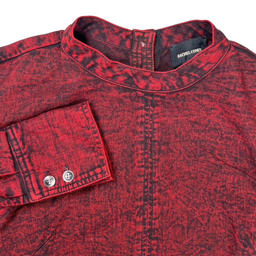 Rachel Comey Top Women 6 Red Acid Wash Cotton Balloon Sleeve Button Back Luxury‎